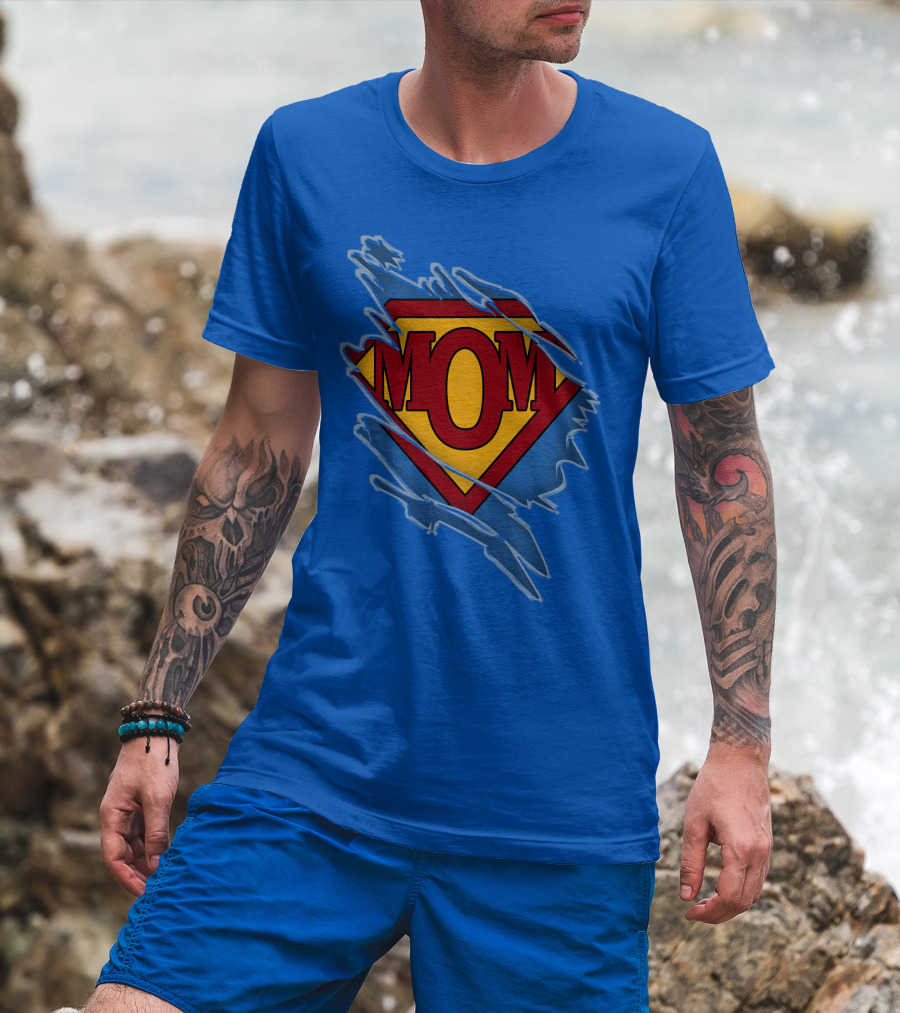 Iconic Super Mom Emblem In Classic Blue And Red T-Shirt