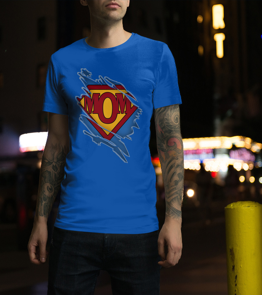 Iconic Super Mom Emblem In Classic Blue And Red T-Shirt