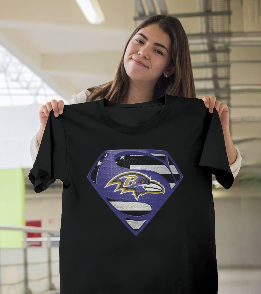 Baltimore Ravens Superman Shield American Flag Emblem T-Shirt
