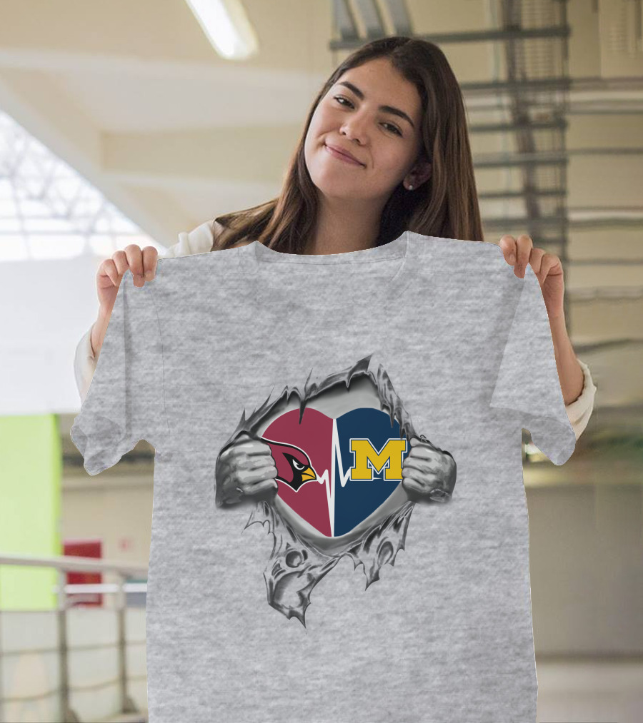Michigan Wolverines Arizona Cardinals Heartbeat Fusion T-Shirt