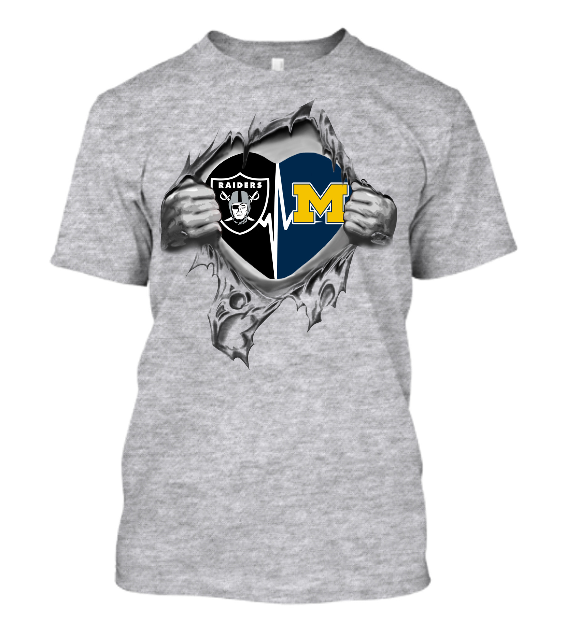 Michigan Wolverines Raiders Heartbeat Rip T-Shirt