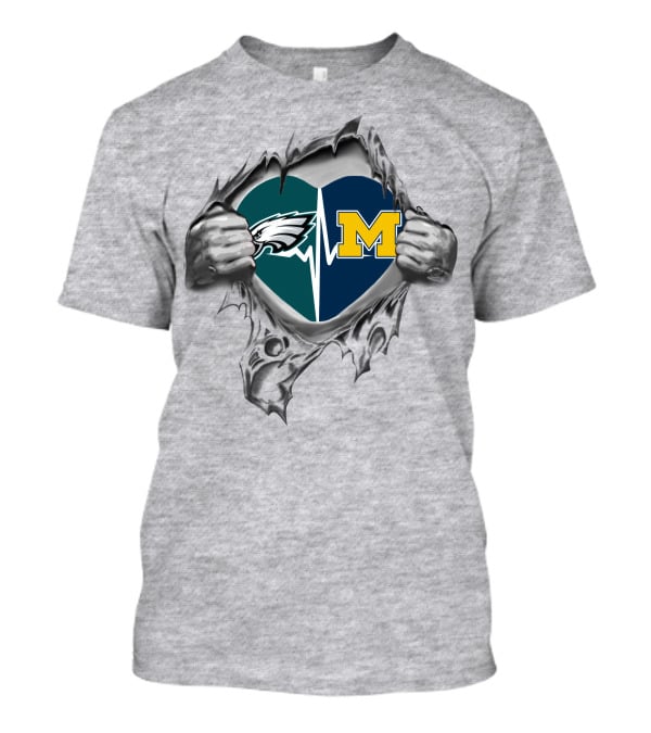 Philadelphia Eagles Michigan Wolverines Heartbeat Passion T-Shirt