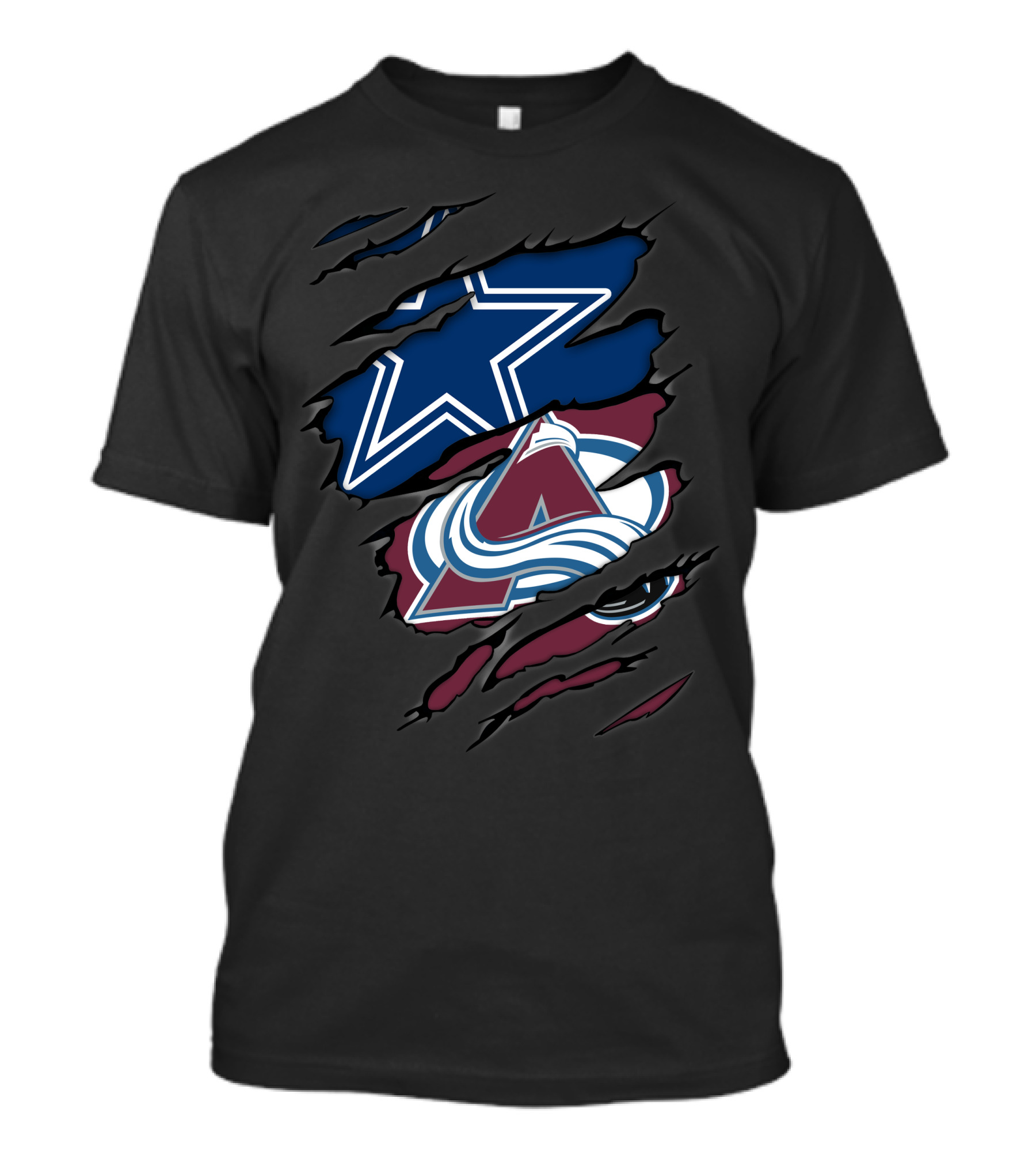 Dallas Cowboys Colorado Avalanche Logos Ripped Design Nfl Nhl Crossover T-Shirt