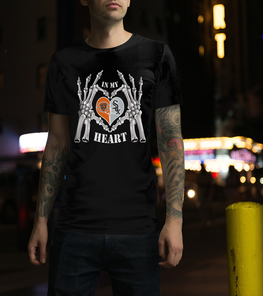 In My Heart Bears White Sox Skeleton Hands Halves T-Shirt