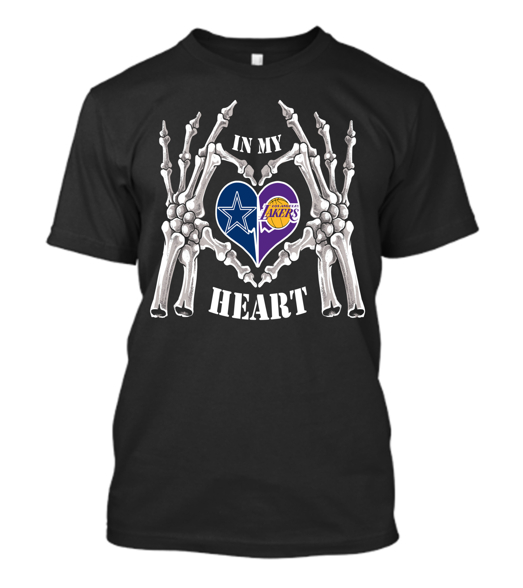 Cowboys Lakers In My Heart Skeleton Hands Logo Heart T-Shirt
