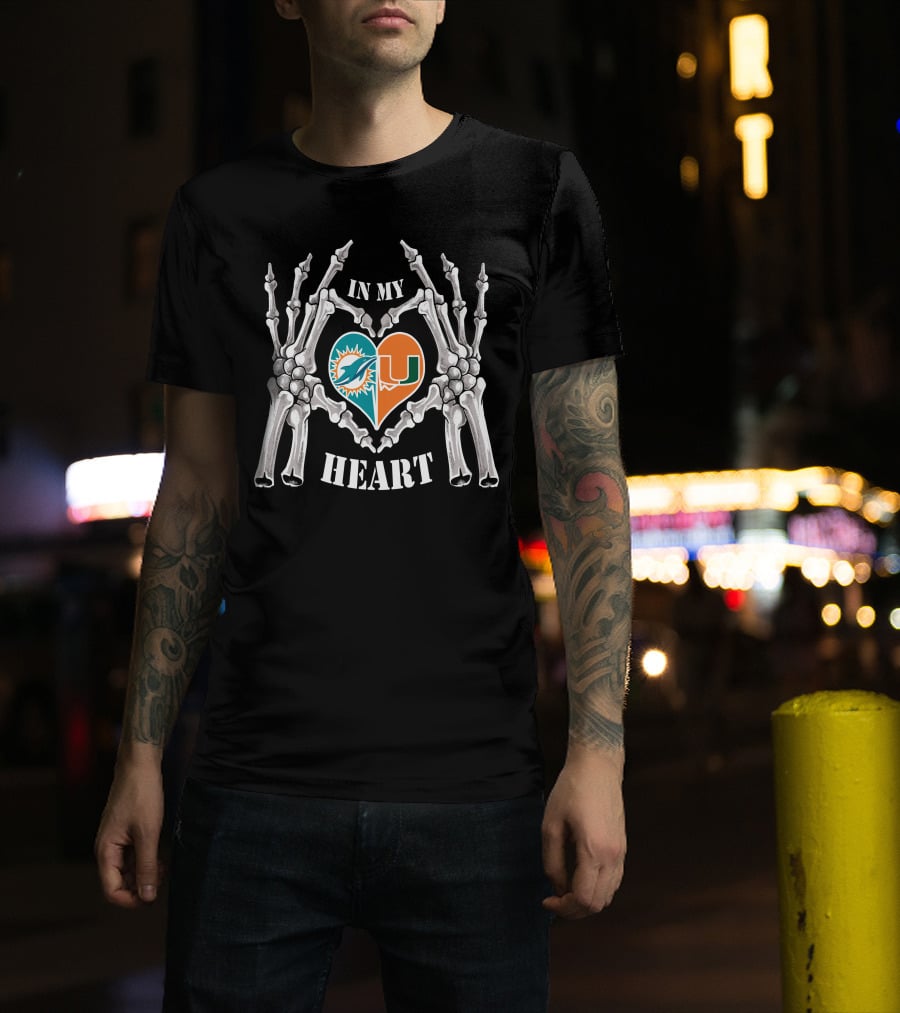 Dolphins Hurricanes In My Heart Skeleton Hands T-Shirt