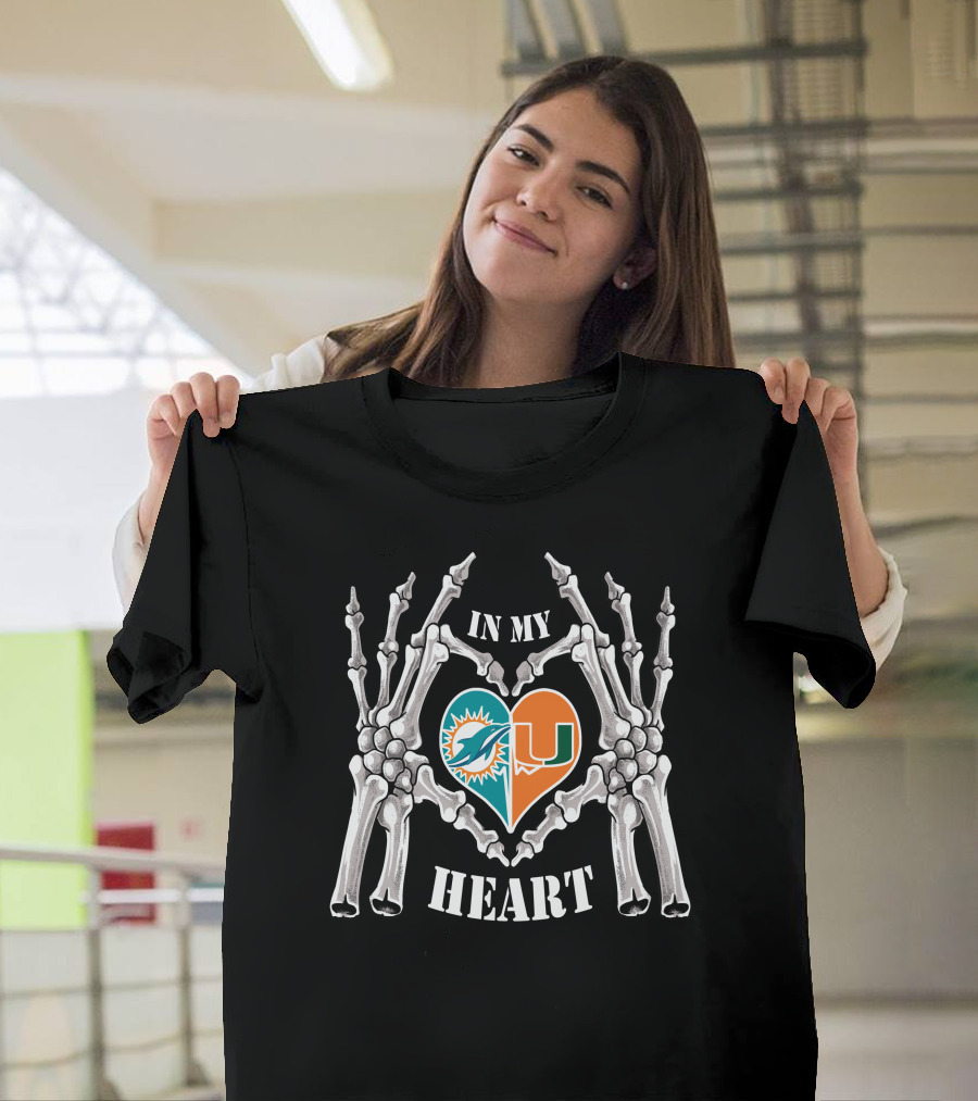 Dolphins Hurricanes In My Heart Skeleton Hands T-Shirt