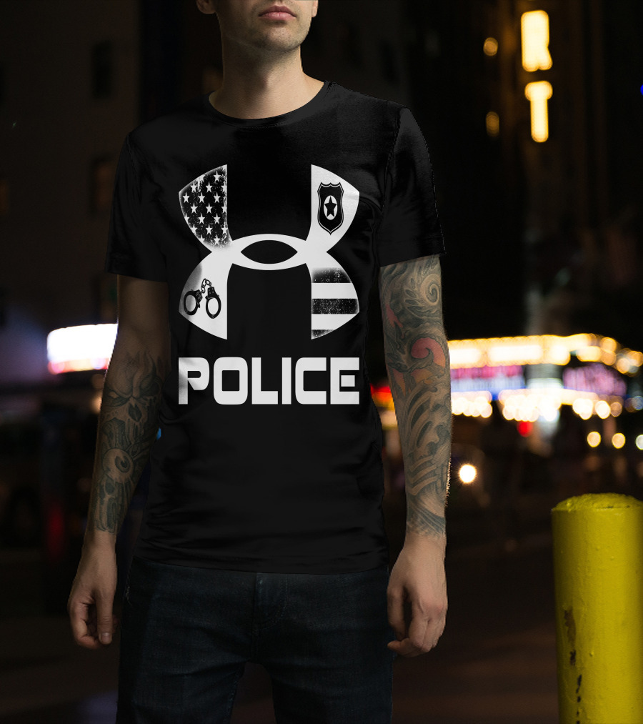 Police American Flag Badge Handcuffs T-Shirt