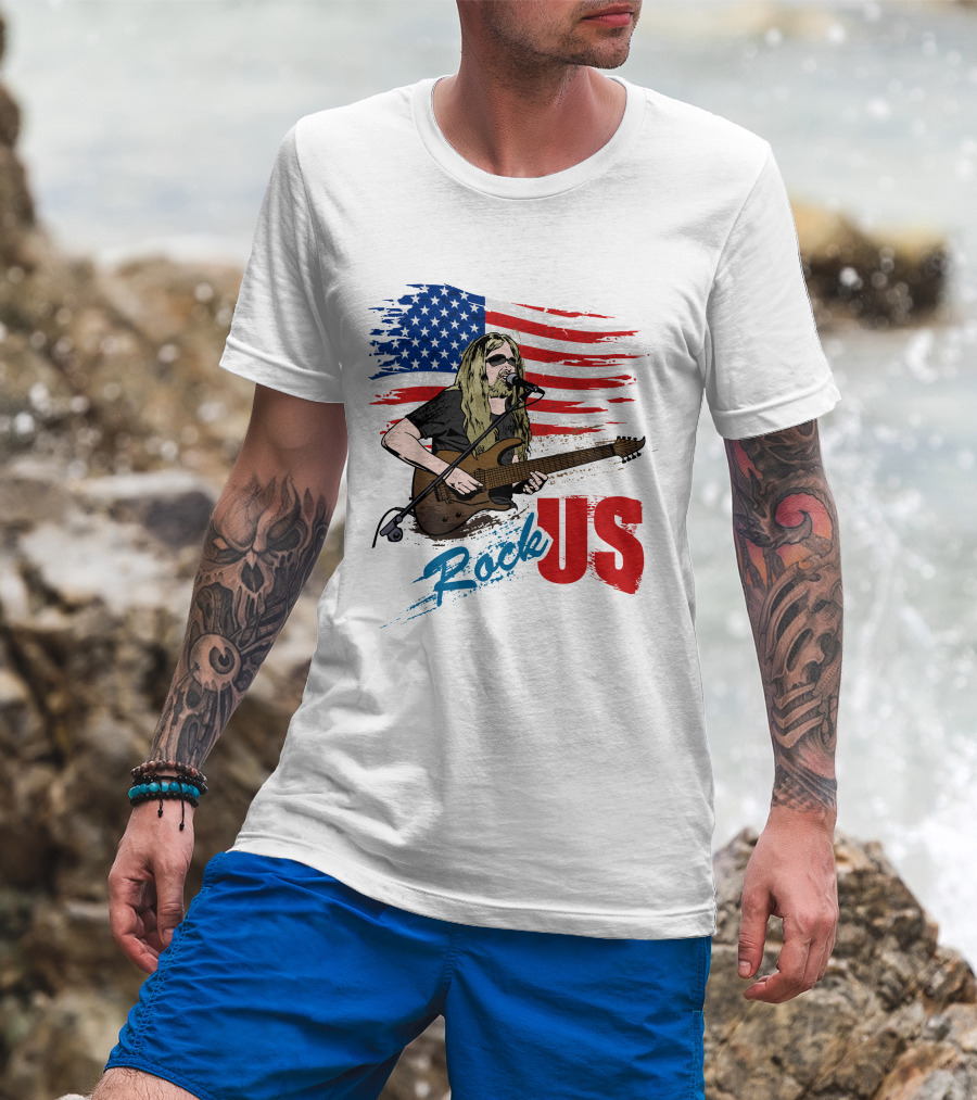 Rock US American Flag Guitarist Performance T-Shirt