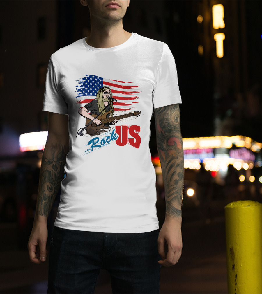 Rock US American Flag Guitarist Performance T-Shirt