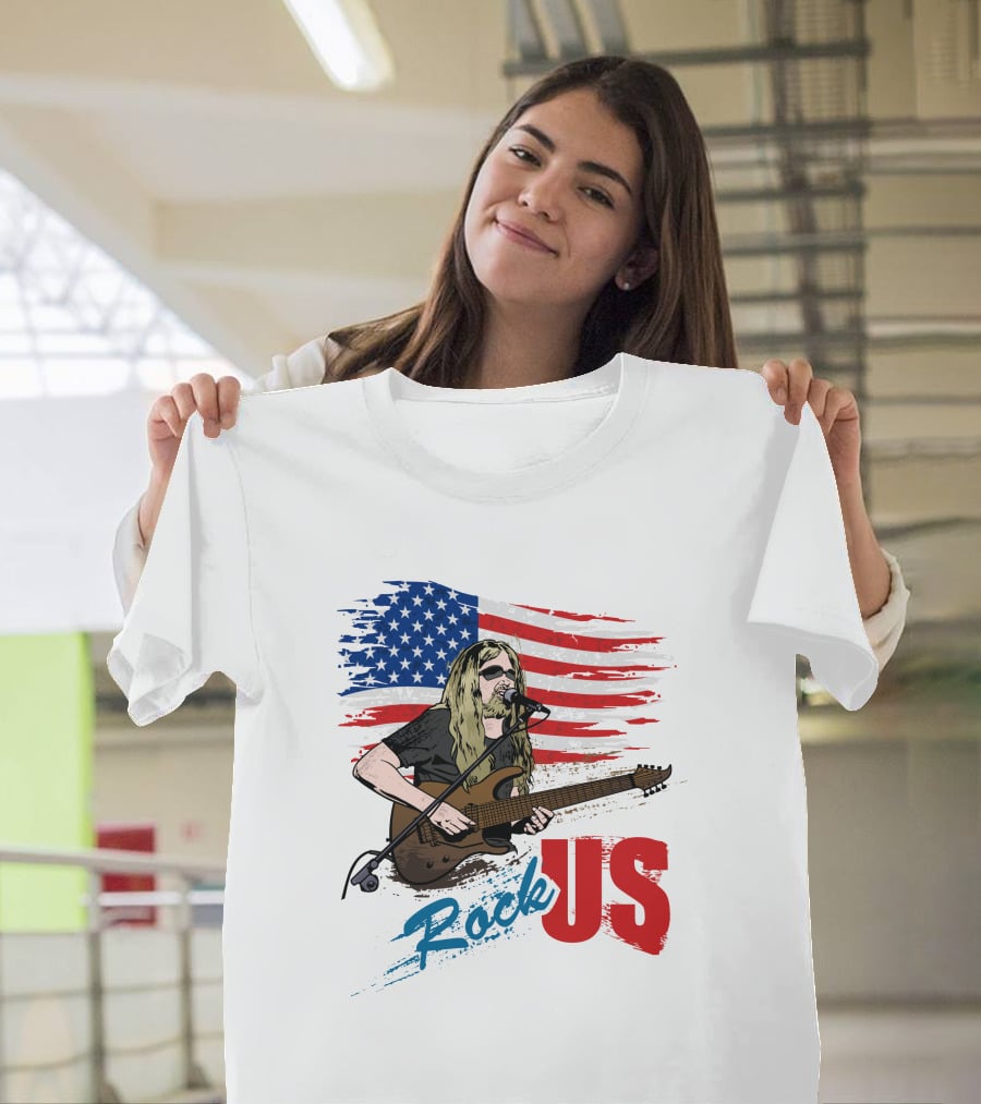 Rock US American Flag Guitarist Performance T-Shirt