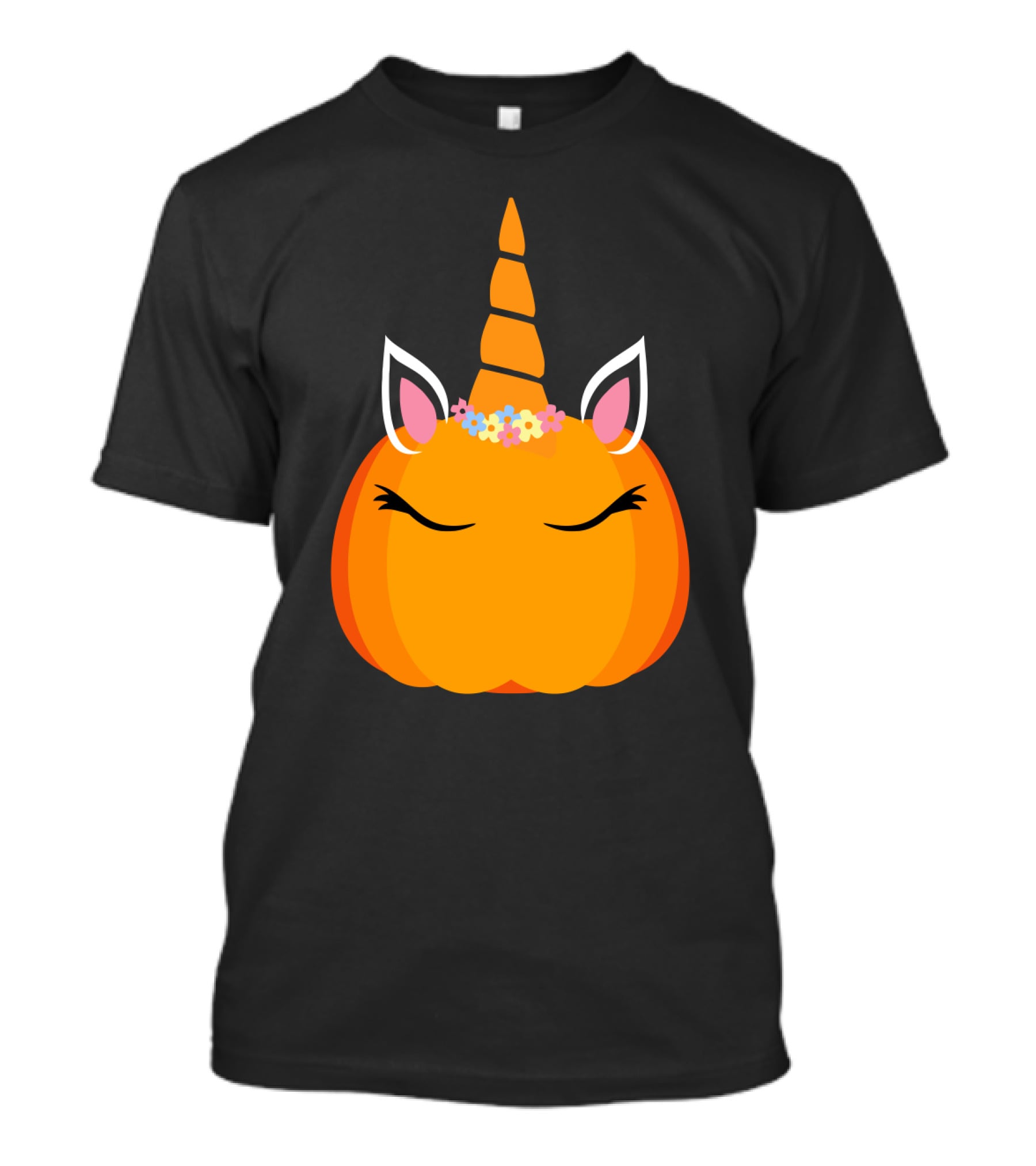 Unicorn Pumpkin With Floral Crown And Sleepy Eyes T-Shirt