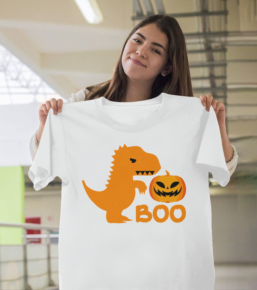 Boo Dinosaur With Jack-O'-Lantern Pumpkin T-Shirt