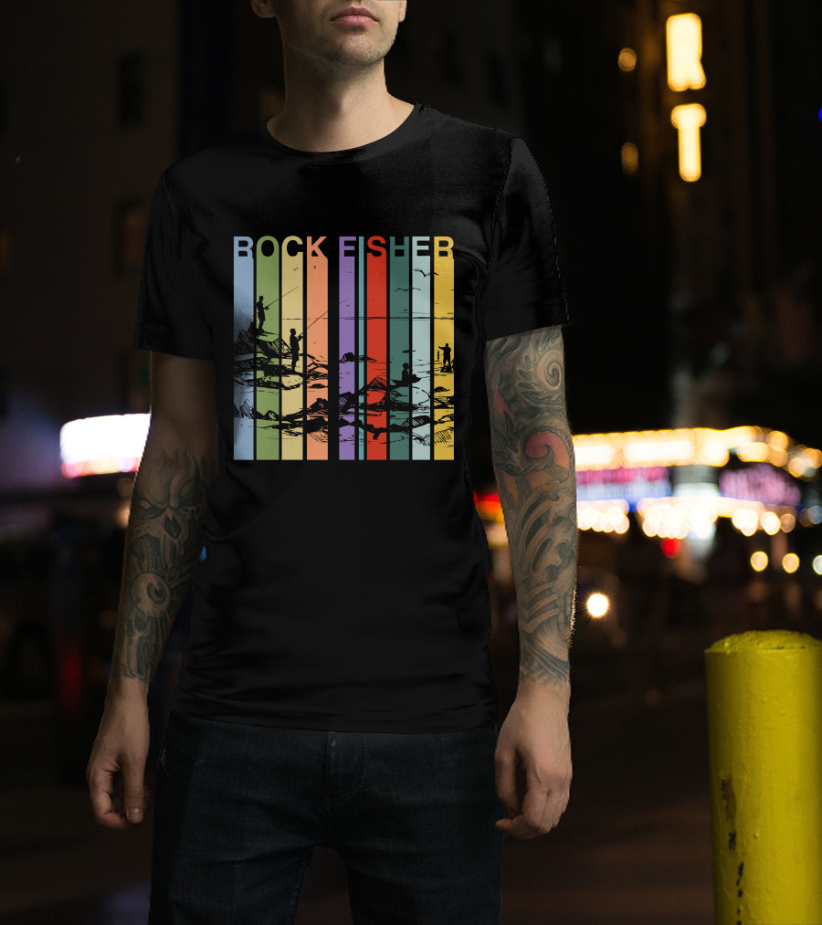 ROCK FISHER Vintage Fishing Landscape Stripes T-Shirt