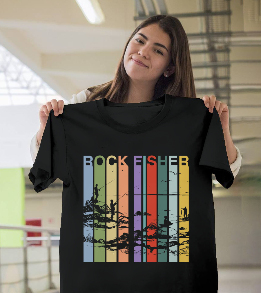 ROCK FISHER Vintage Fishing Landscape Stripes T-Shirt