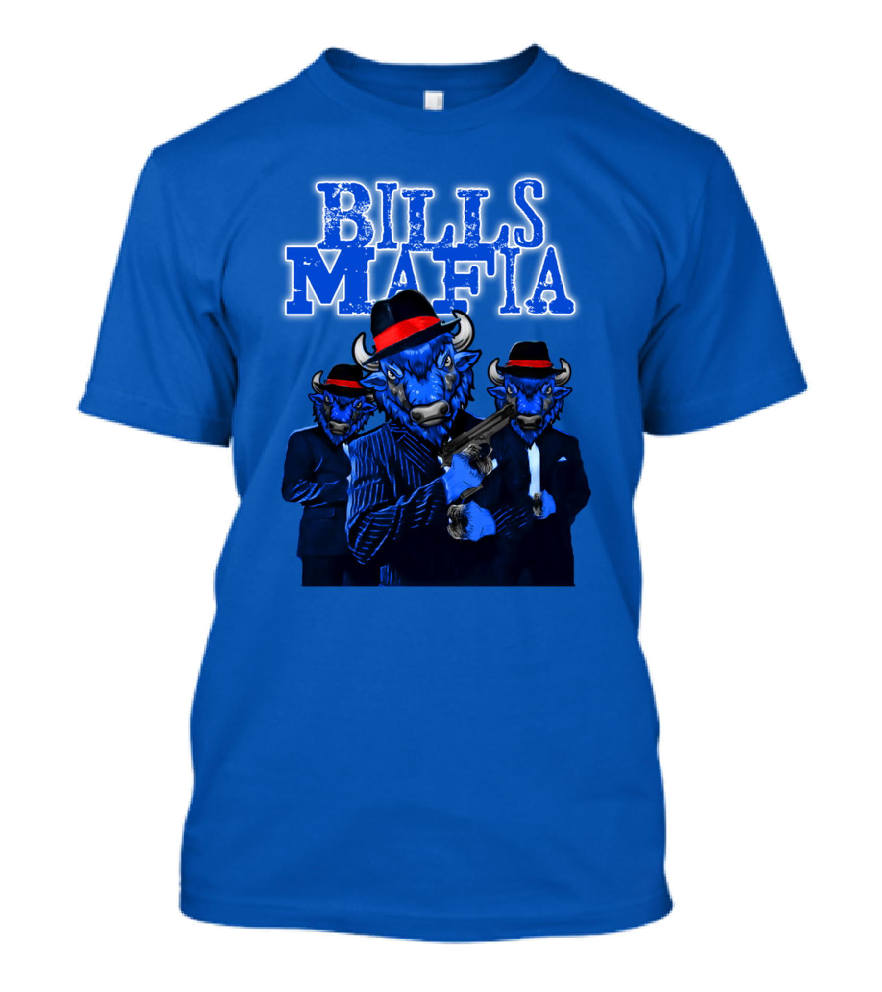 Bills Mafia Suited Blue Bulls Gang With Red Hats T-Shirt