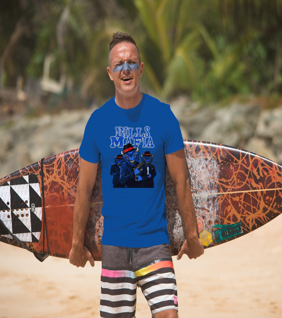 Bills Mafia Suited Blue Bulls Gang With Red Hats T-Shirt