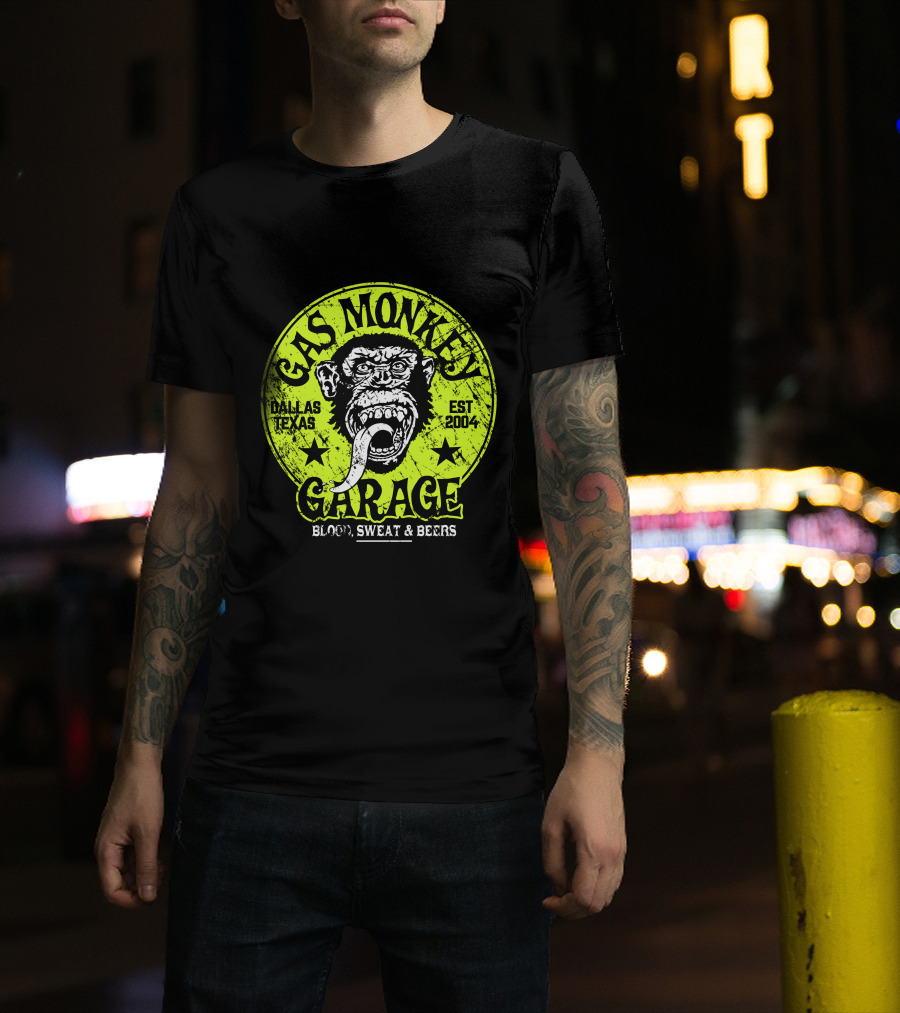 Gas Monkey Garage Dallas Texas Est 2004 Blood Sweat And Beers Vest Green T-Shirt