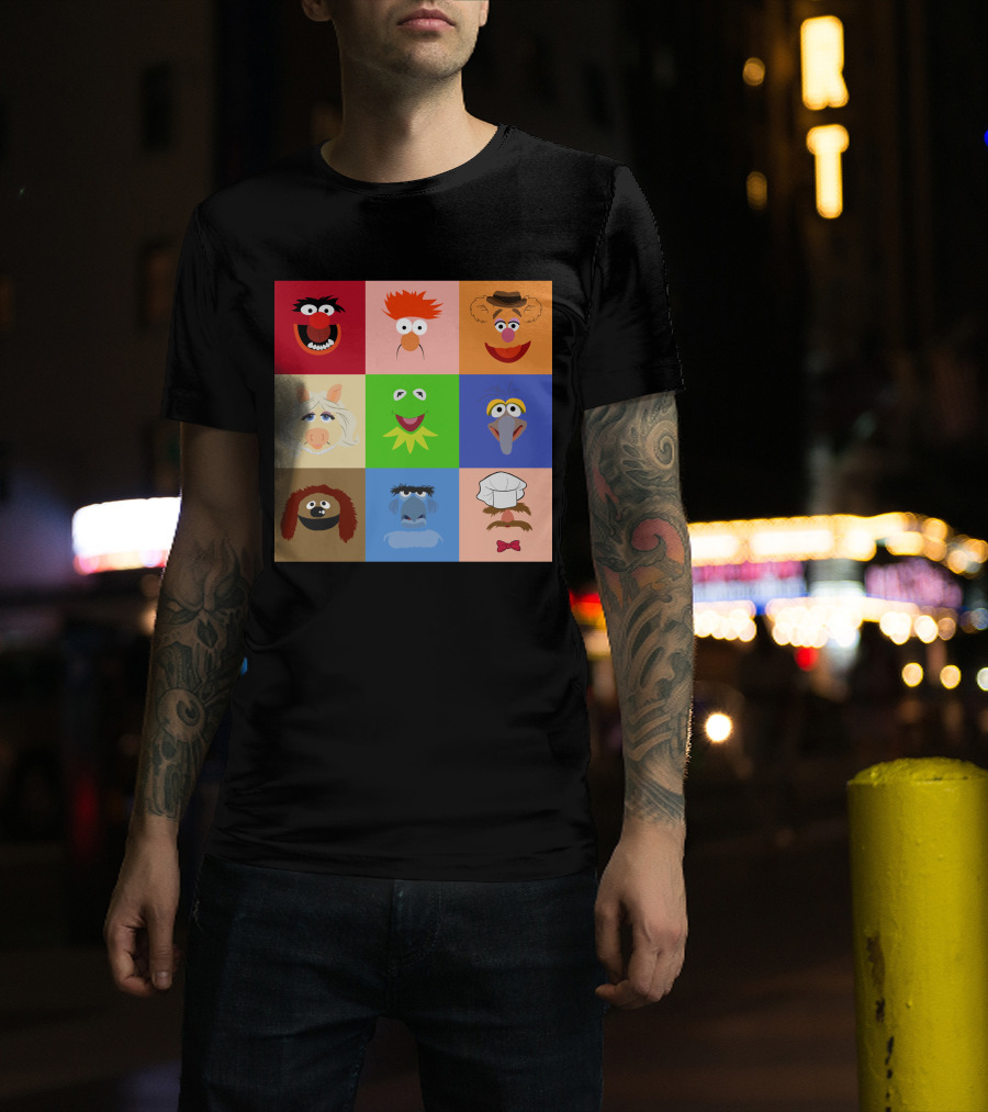 Muppets Faces Grid Featuring Kermit Piggy Fozzie Gonzo And More T-Shirt
