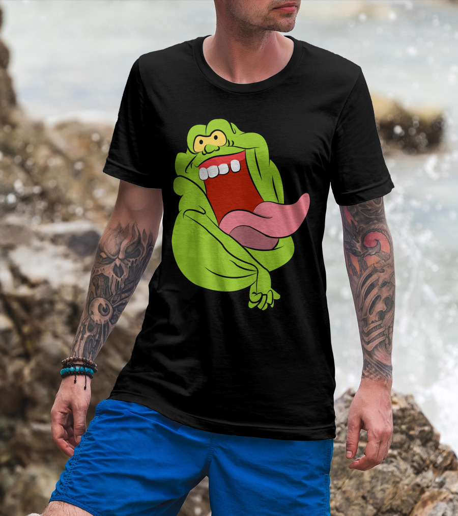 The Real Ghostbusters Slimer Tongue Out Iconic Cartoon Ghost Character T-Shirt