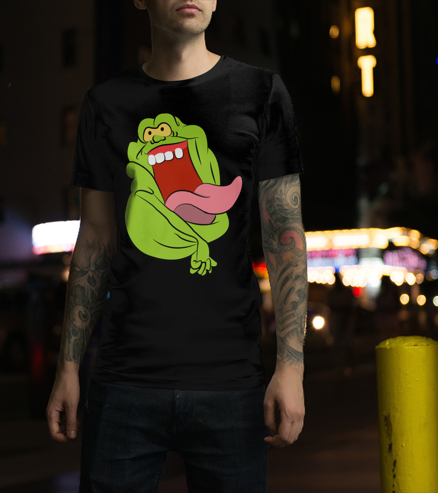 The Real Ghostbusters Slimer Tongue Out Iconic Cartoon Ghost Character T-Shirt