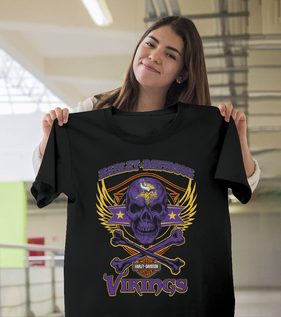 Harley Davidson Vikings Skull Minnesota Vikings Motorcycle Cycles T-Shirt
