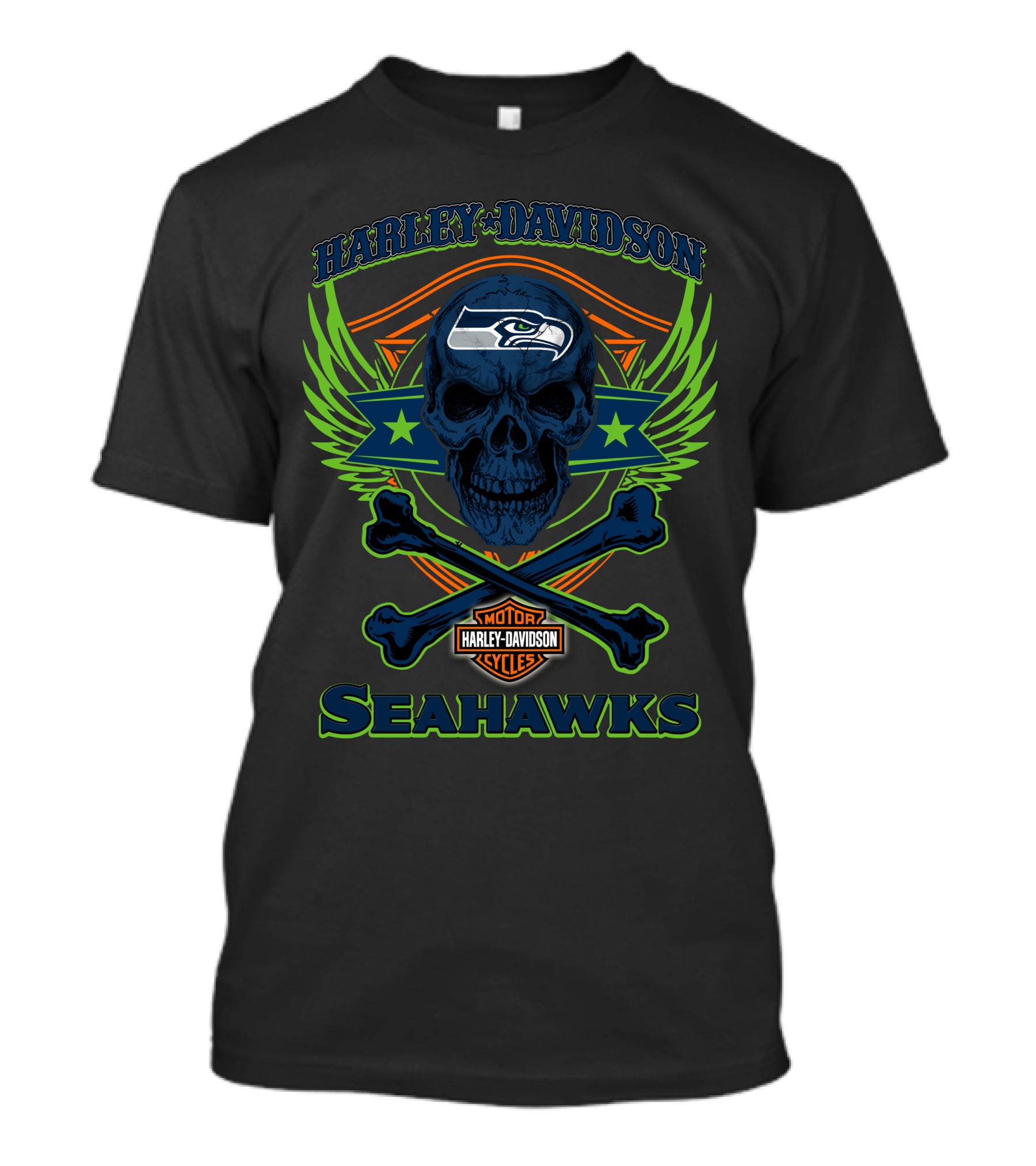Harley Davidson Seattle Seahawks Skull And Crossbones T-Shirt