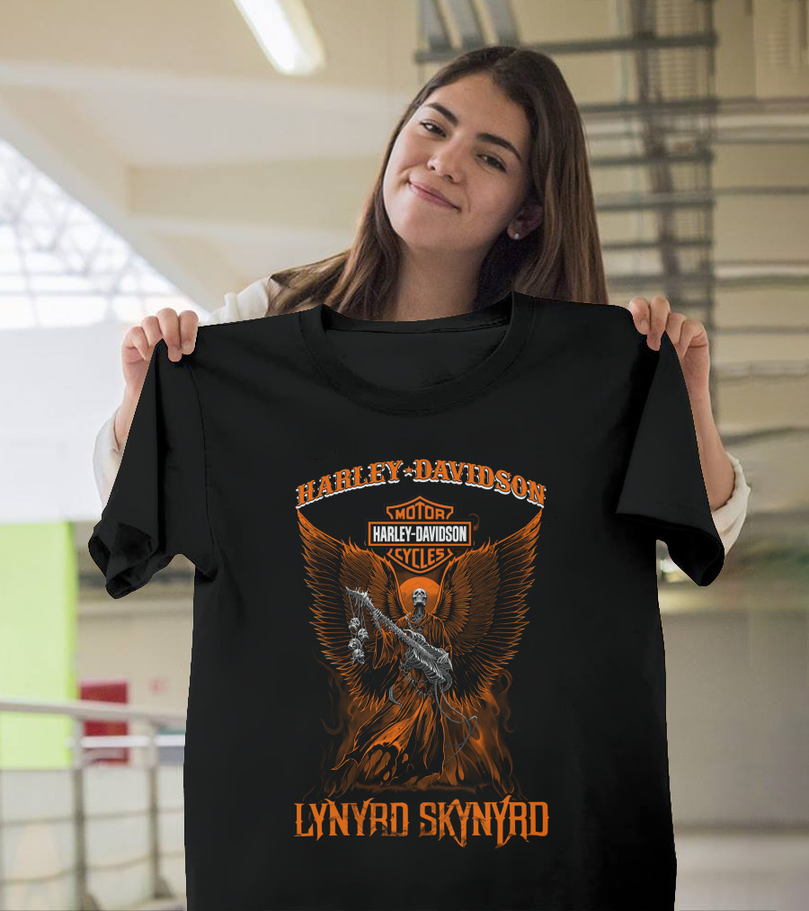 Harley Davidson Motorcycles Lynyrd Skynyrd Winged Skeleton T-Shirt