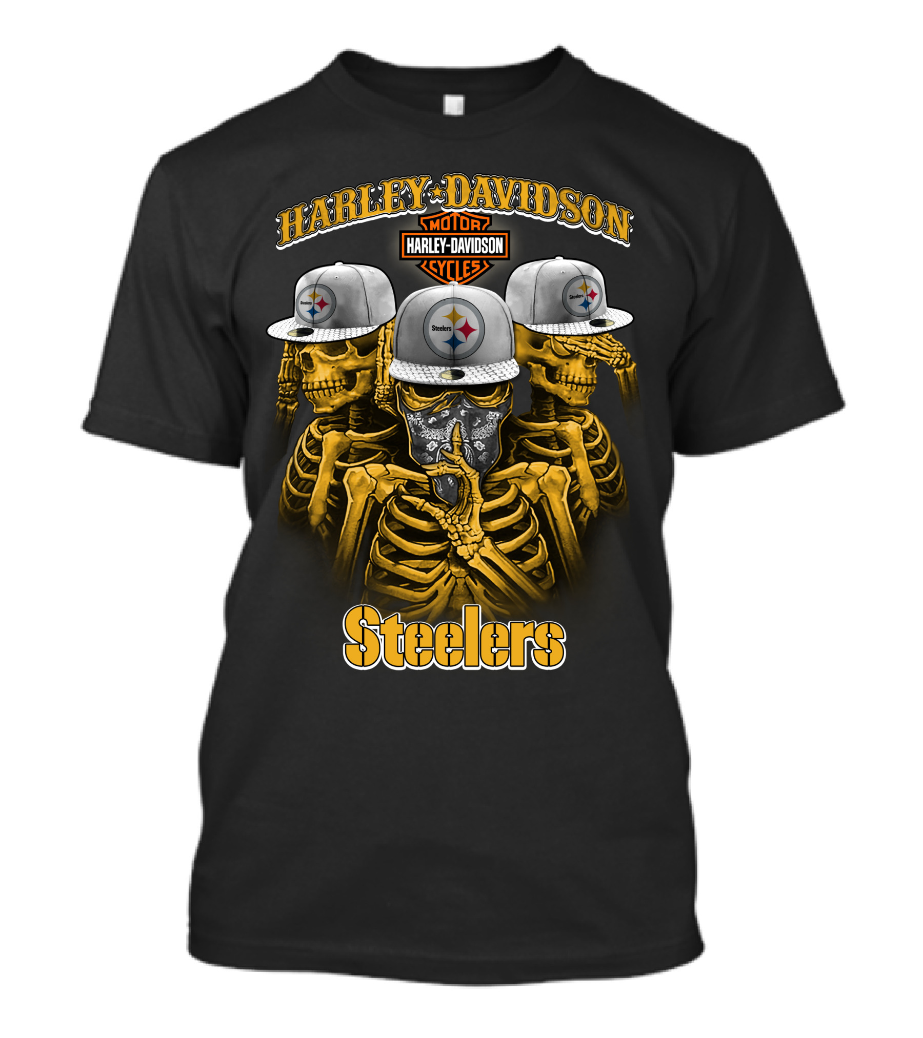 Harley Davidson Motor Cycles Steelers Skull Trio T-Shirt