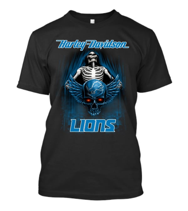 Harley Davidson Lions Skeleton And Winged Skull Detroit T-Shirt