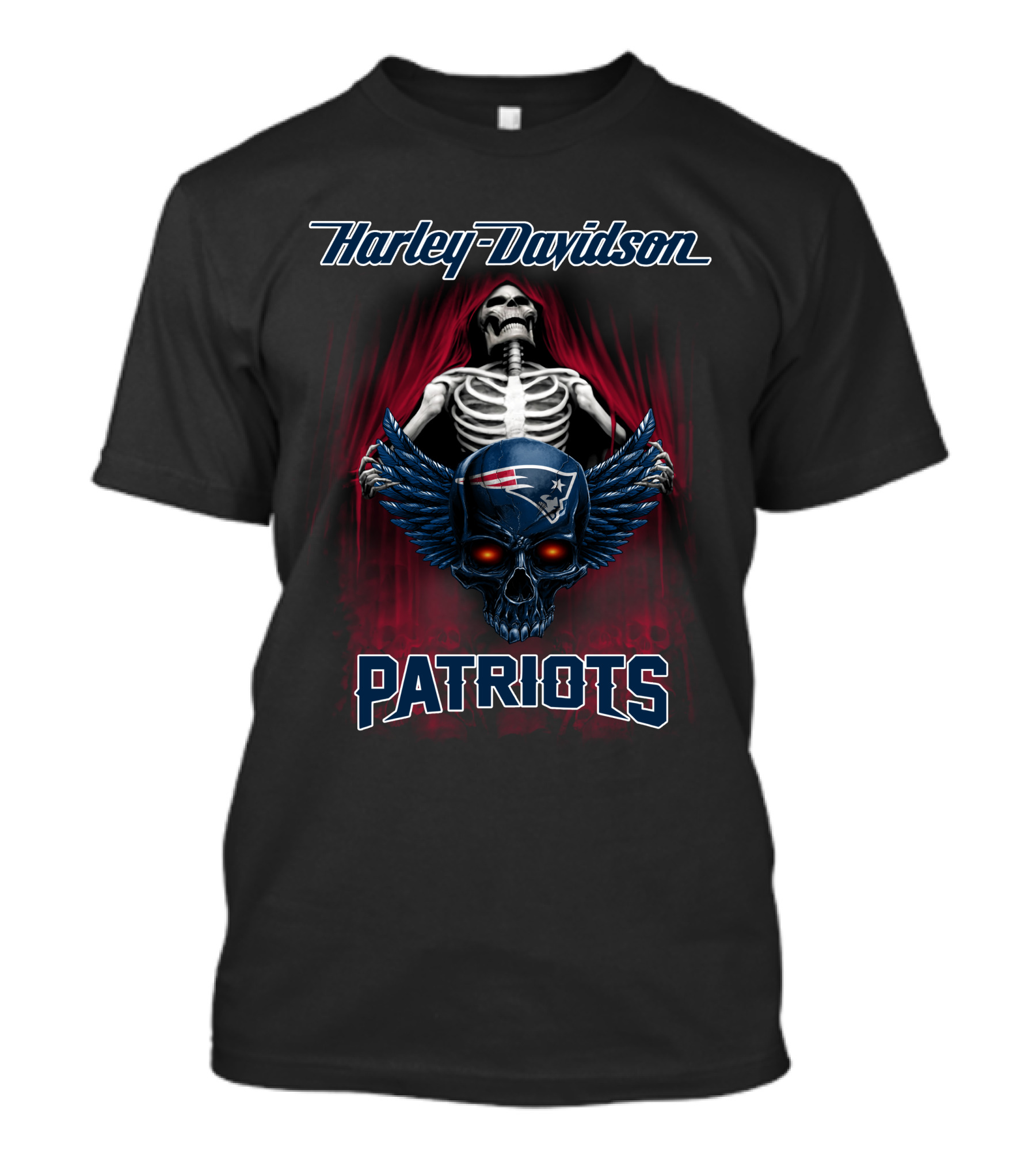 Harley Davidson Patriots Skeleton Skull Nfl New England T-Shirt