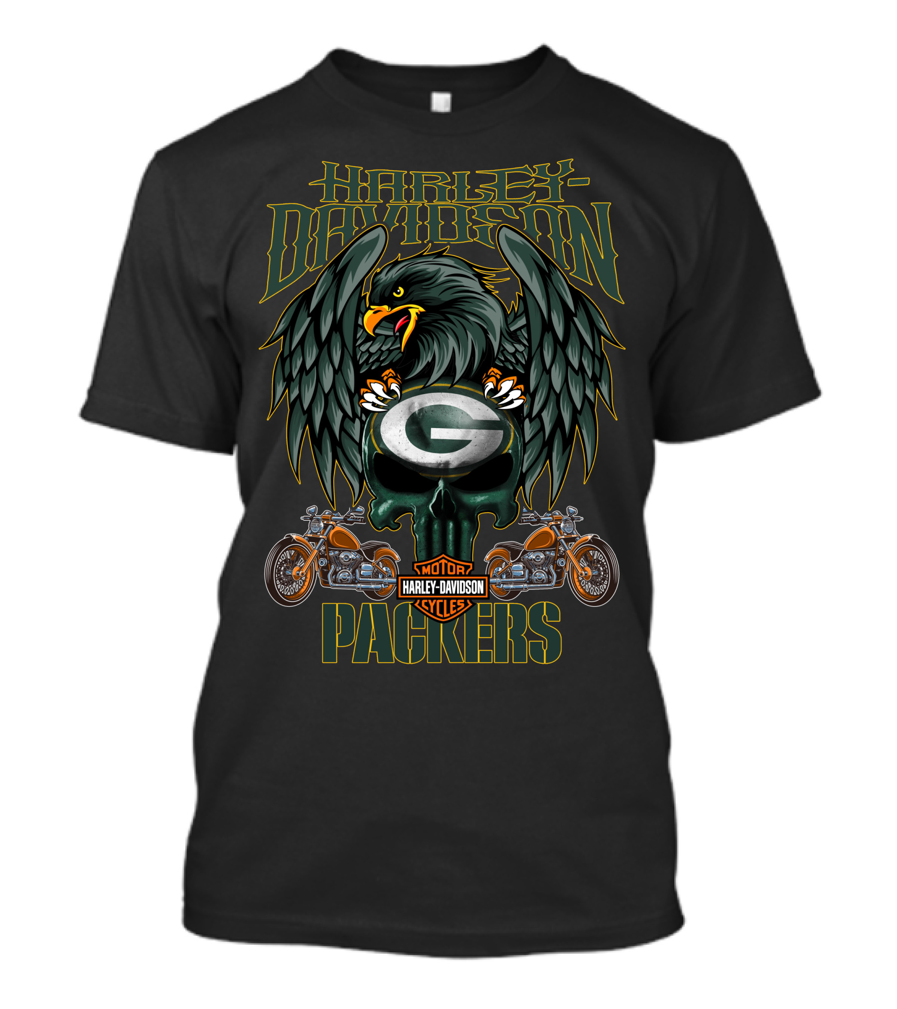 Harley Davidson Green Bay Packers Motor Cycles T-Shirt