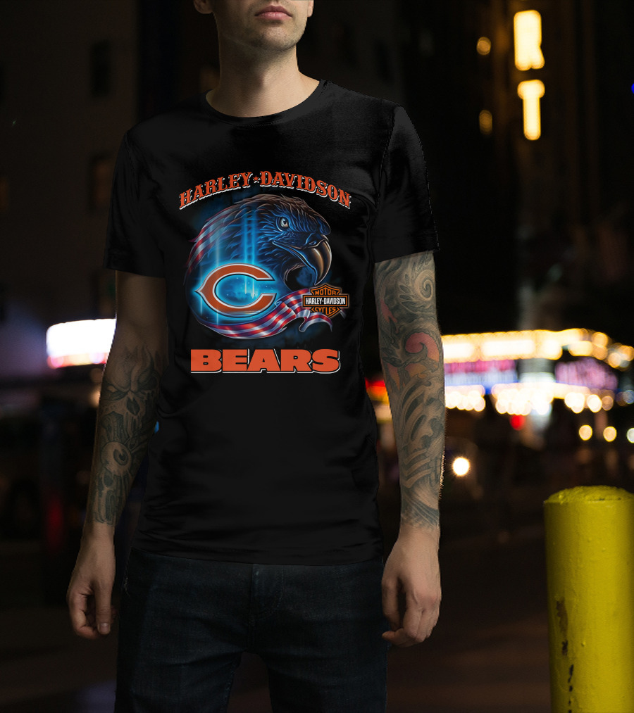 Harley Davidson Chicago Bears Eagle Motorcycle Cycles T-Shirt