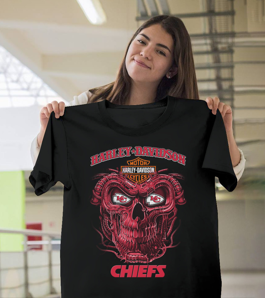 Harley Davidson Motorcycles Kansas City Chiefs Skull T-Shirt