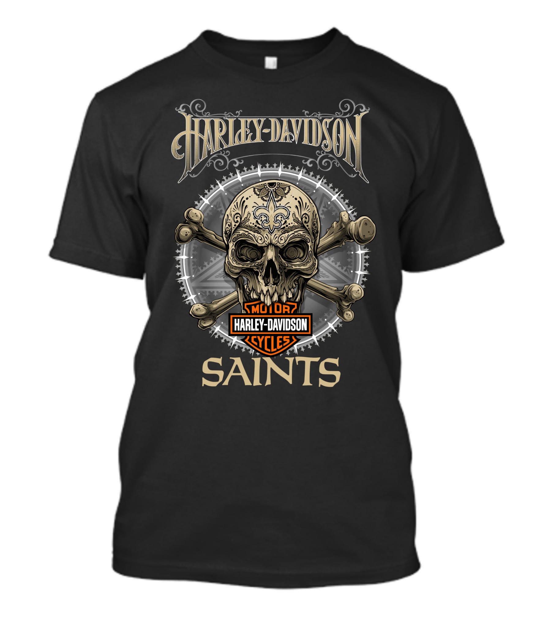 Harley Davidson New Orleans Saints Skull And Crossbones T-Shirt