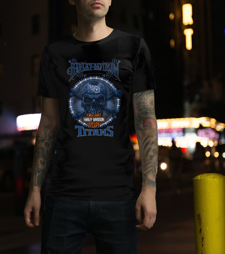 Harley Davidson Tennessee Titans Motor Cycles Skull T-Shirt