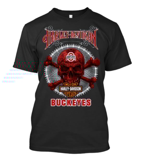 Harley Davidson Ohio State Buckeyes Skull Motor Cycles T-Shirt