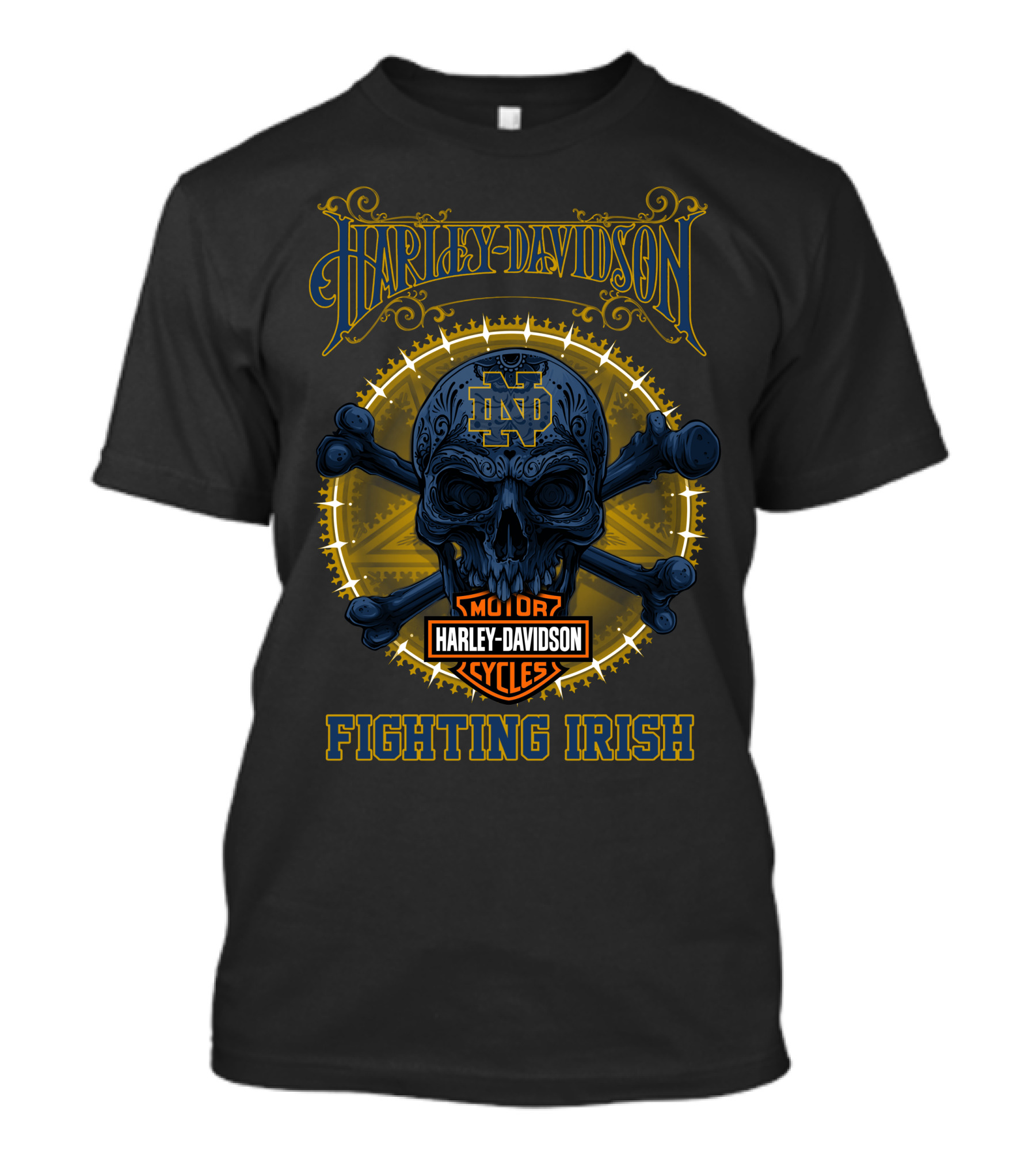 Harley Davidson Notre Dame Fighting Irish Skull Nd Motor Cycles T-Shirt