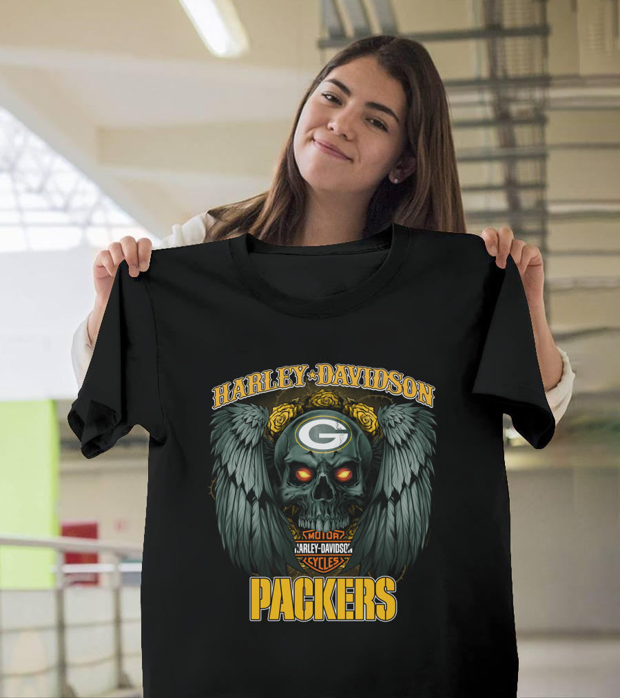 Harley Davidson Packers Skull Hd Nfl1228 Green Bay Packers T-Shirt