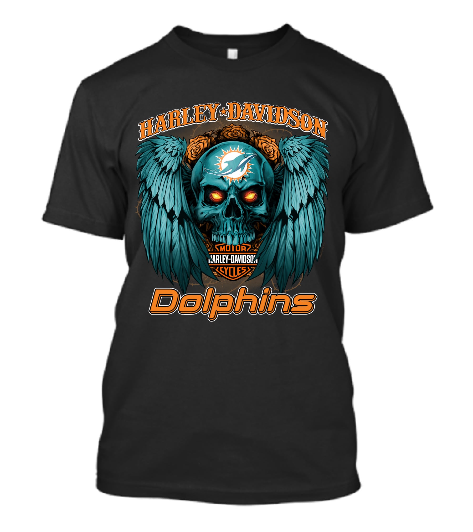 Harley Davidson Miami Dolphins Skull Wings T-Shirt