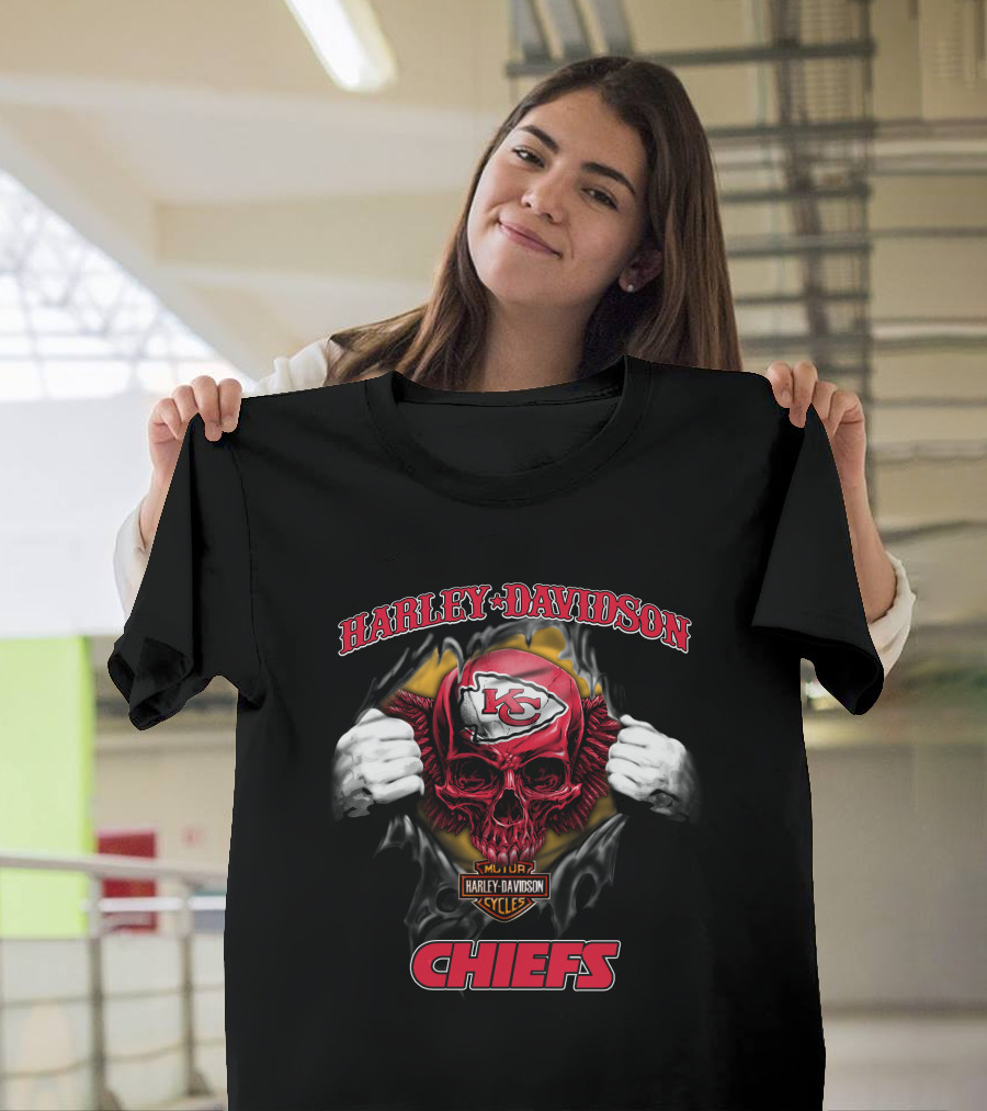Harley Davidson Nfl Skull Kansas City Chiefs T-Shirt