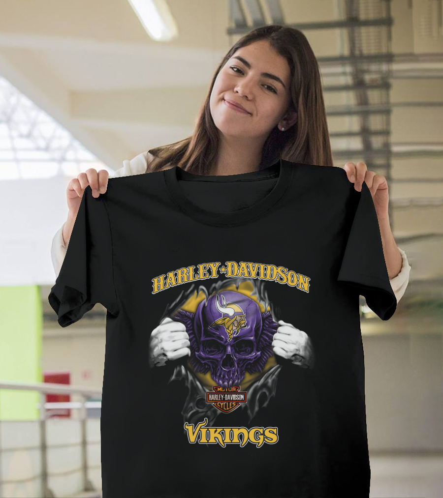 Harley Davidson Skull Minnesota Vikings Nfl T-Shirt