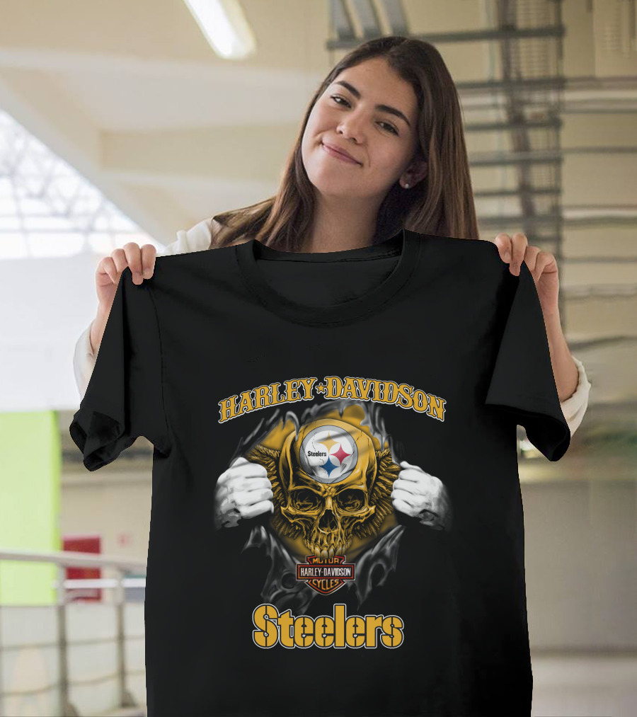 Harley Davidson Pittsburgh Steelers Skull Nfl Major Cycles T-Shirt