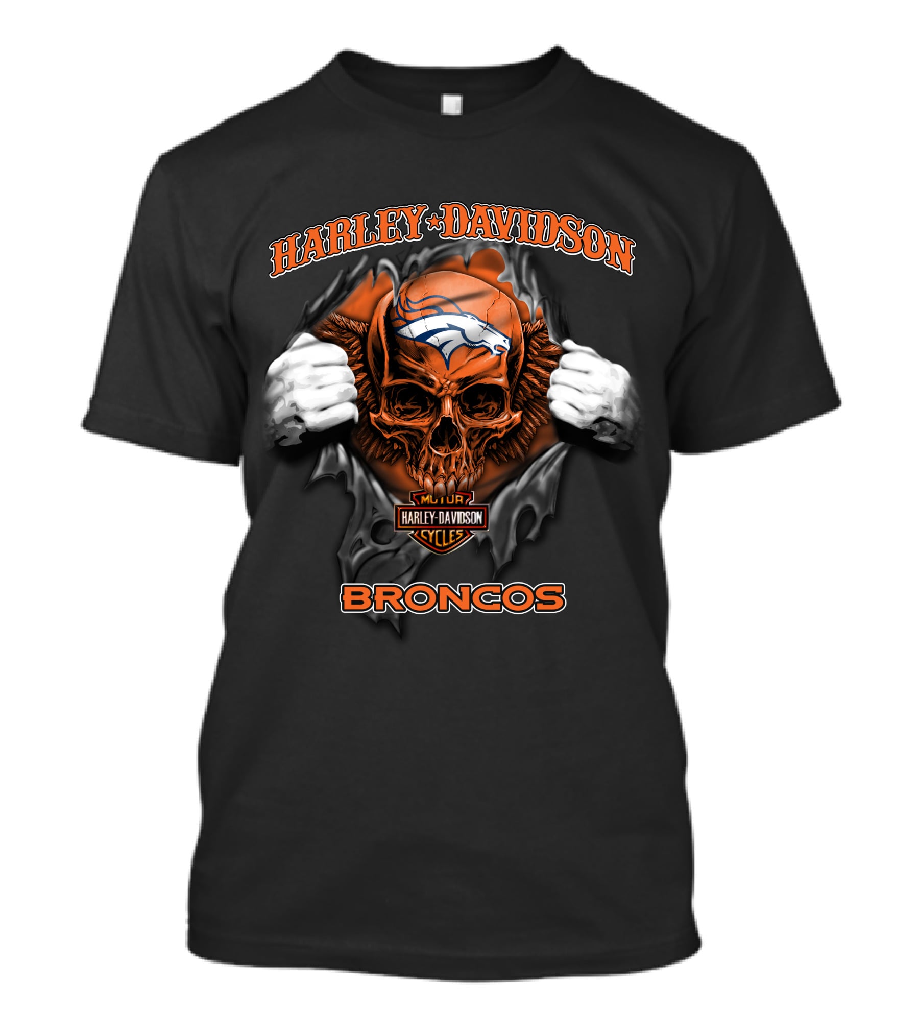 Harley Davidson Skull Denver Broncos Nfl Cycles T-Shirt