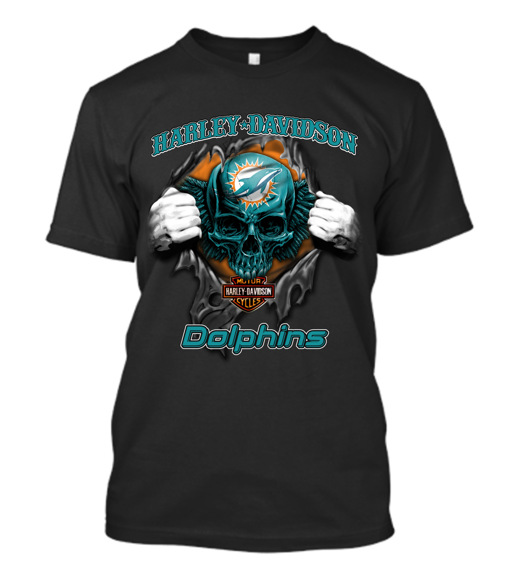 Harley Davidson Miami Dolphins Skull Nfl Cycles T-Shirt