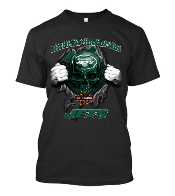 Harley Davidson New York Jets Skull Nfl T-Shirt