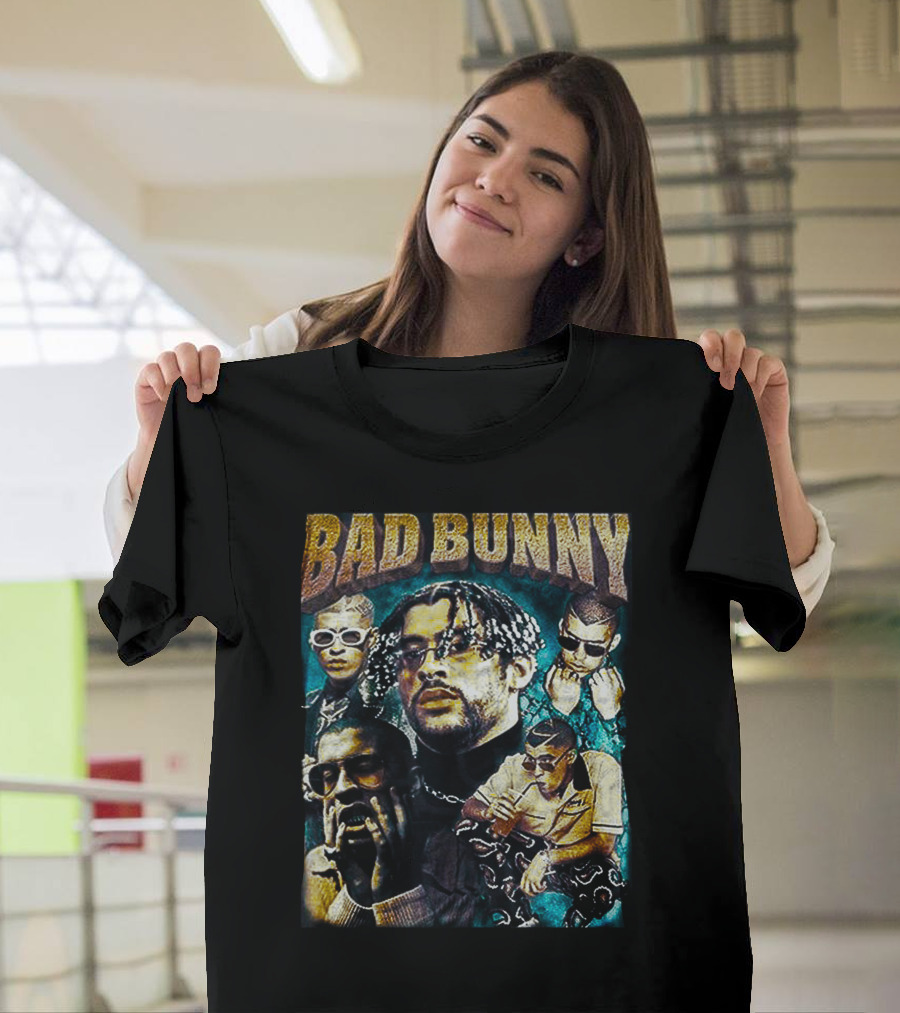 BAD BUNNY Multi-Image Portrait Collage Fan T-Shirt