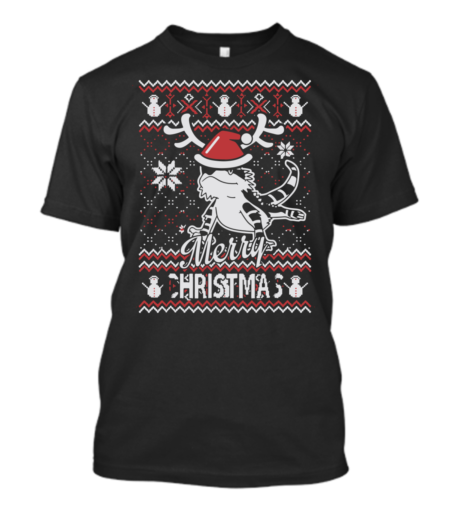 Merry Christmas Bearded Dragon Ugly Sweater Santa Hat Snowflakes T-Shirt