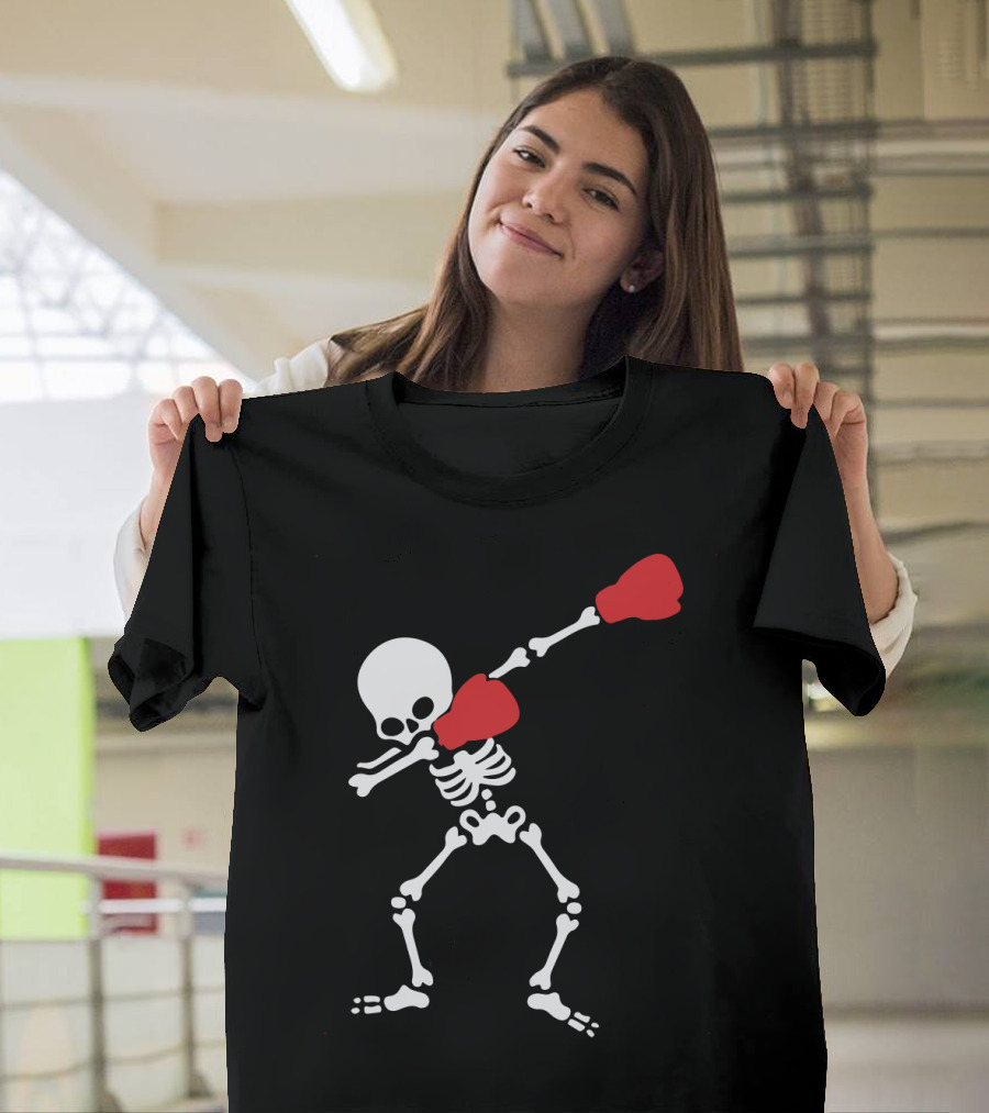 Boxing Skeleton Dabbing with Gloves Halloween Dance T-Shirt