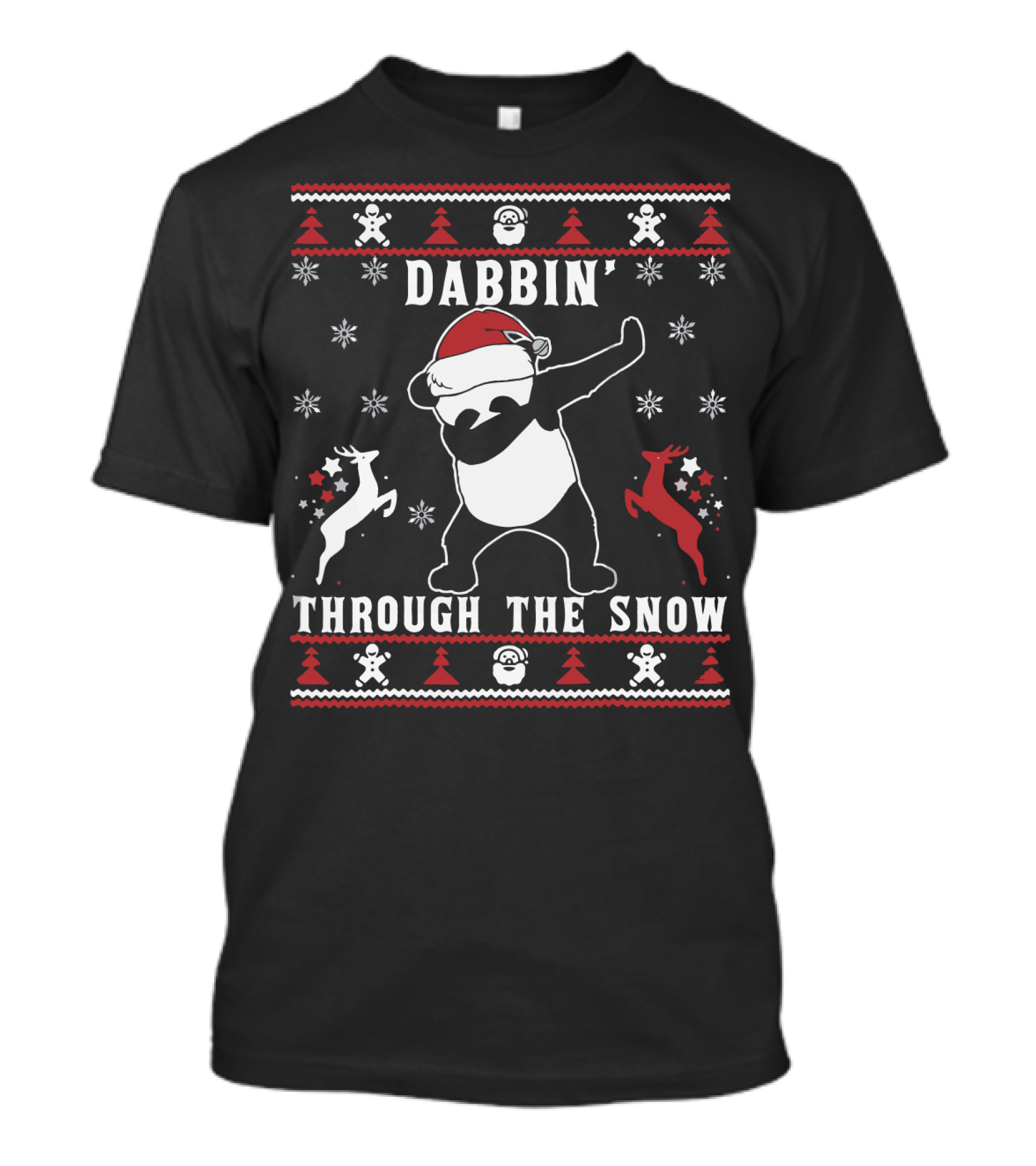 Dabbin' Through The Snow Panda With Santa Hat And Festive Reindeer T-Shirt